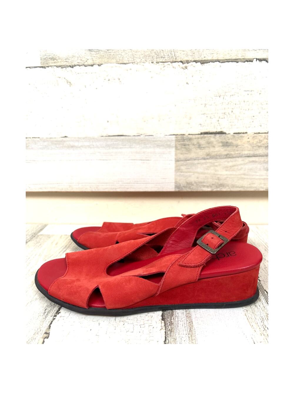 Arche Womens 6.5/ EU 37 Red Suede Slingback Wedge Comfort Walking Sandals